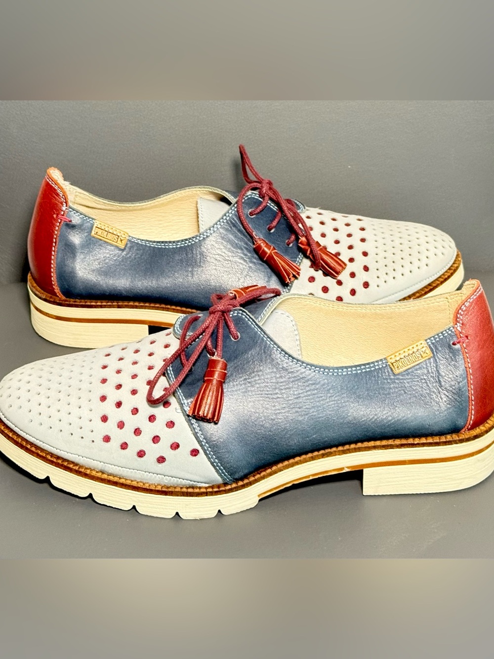 Pikolinos Sitges W7J Blue Leather Oxford Lace UP Comfort Shoe Womens 40/US 9